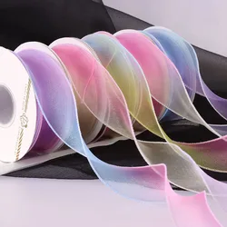 40mm/5m Colourful Gradient Fishtail Yarn Ribbon Fantasy Mesh Ribbon For Baby Shower Gift Wrapping Hair Corsages DIY Crafts