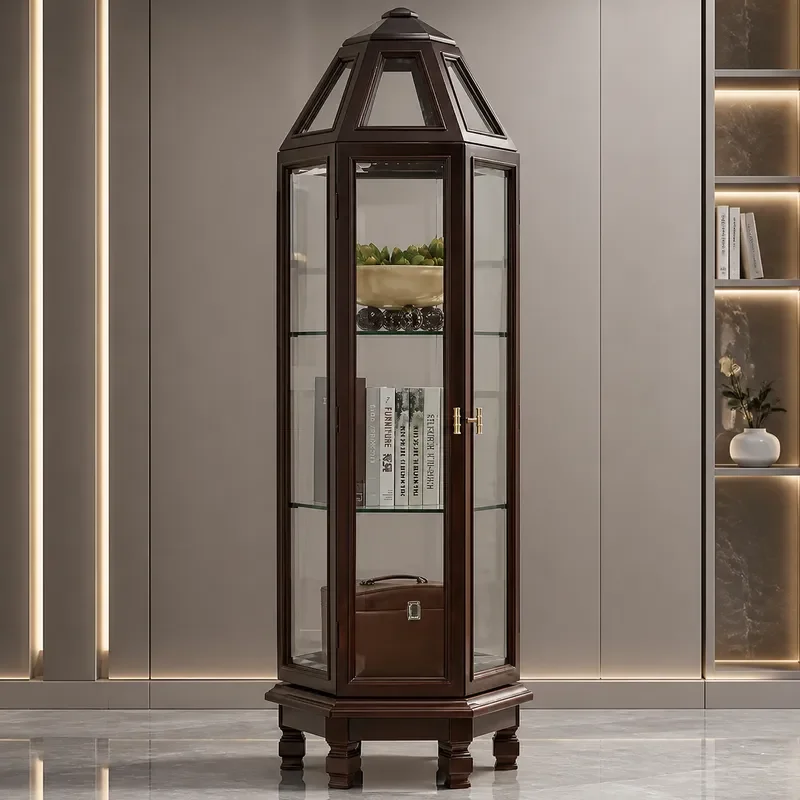 American Solid Wood 360 Degree Rotating Glass Display Cabinet Double Door Red Wine Storage Unit Wall Mounted Living Room