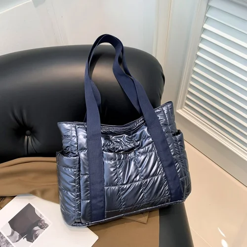 Imagen 2 del producto Gran oferta, bolsos de hombro de gran capacidad a la moda sólida, bolsos de tela de algodón para mujer, bolsos informales con bolsillo Interior con cremallera para mujer