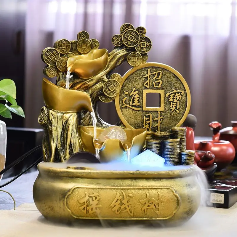 Flowing Water Generating Wealth Fountain Feng Shui Wheel Decoration Cornucopia Cash Tree Circulating Water Decoration Crafts New