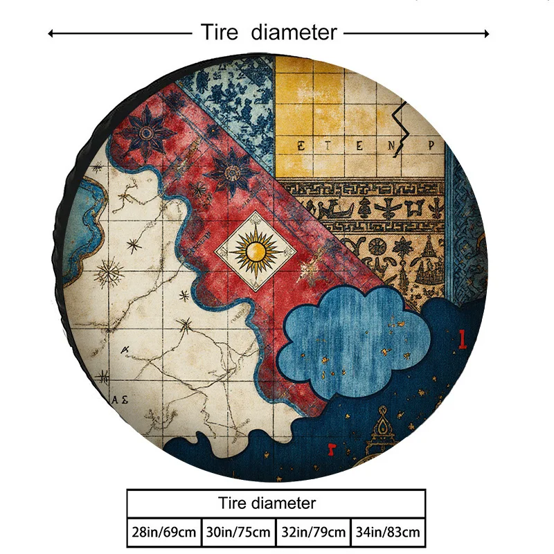 Retro Astronomical Architectural Pattern Polyester Tire Covers, Sun-Resistant And Aging-Resistant Car Wheel Protection Covers, E