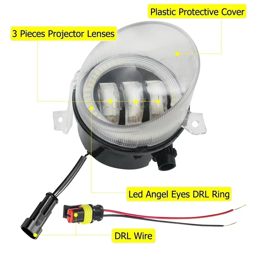 Pair Led Fog Lights Angel Eye DRL Lens Daytime Running Light Headlight for Volkswagen Jetta A5 Sedan Golf 5 Variant Jetta Wagon view 3