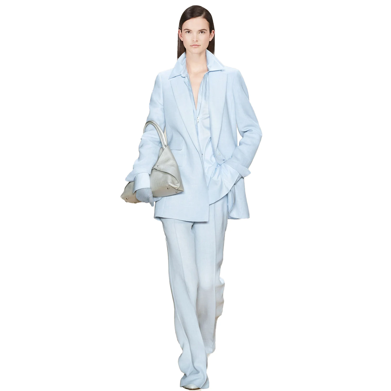 Allingentle Light Blue Women's 2 Piece Set Single-Breasted Business Suit Elegant Pantsuit Set for Office Outfits Customize