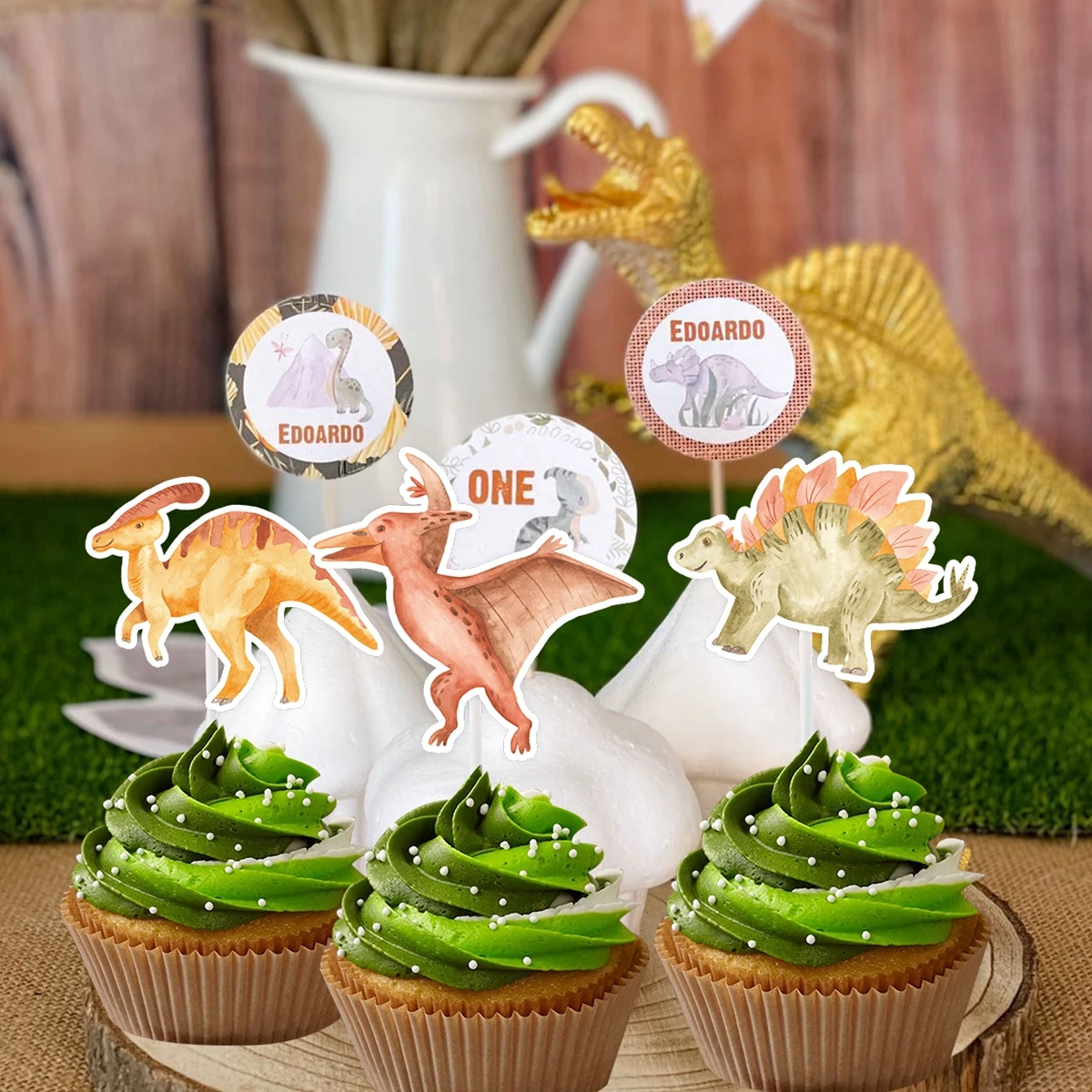 1Set Carton Dinosaur Cupcake Topper Multi Type Toppers For Kids Dinosaur Themed Birthday Party Decoration DIY Cake Supplies