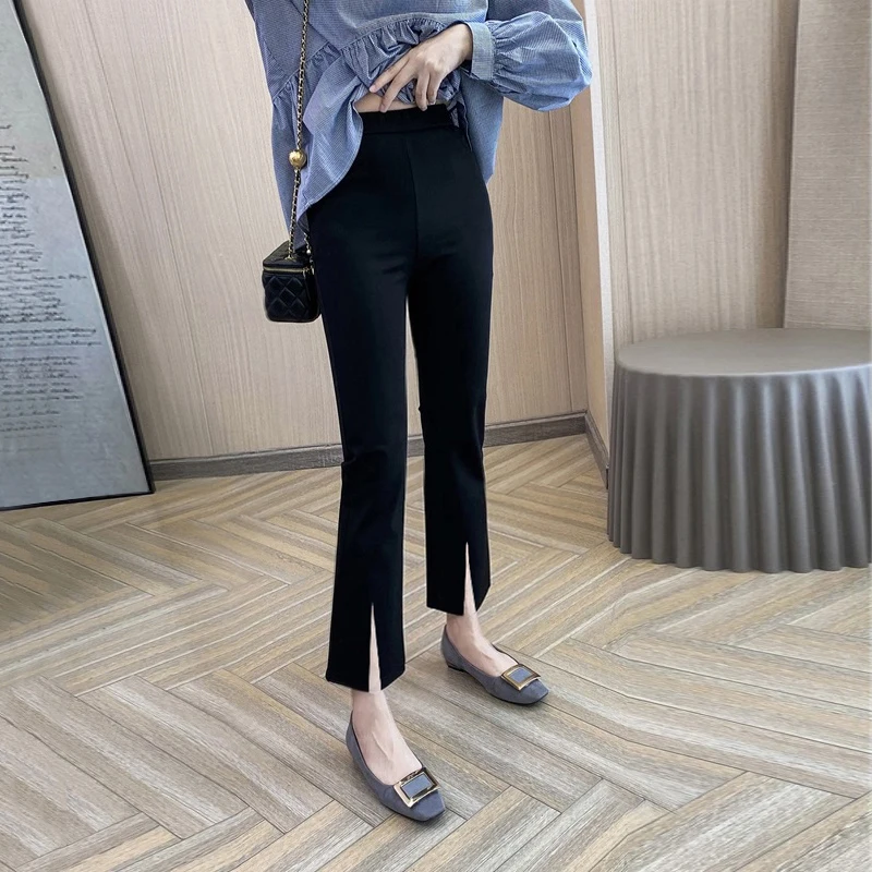 

Ice Silk High Waist Wide Leg Seven Eight Nine Split Casual Pants Women's Thin Summer Trousers Slimming Loose Fit Bottoms