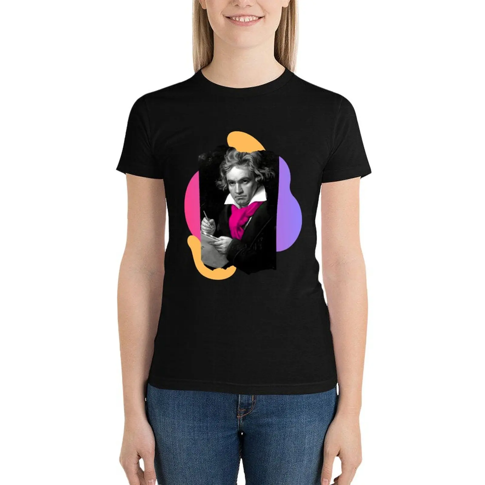 

Colourful Beethoven T-Shirt vintage clothes Blouse Aesthetic clothing summer tops Women's tee shirt