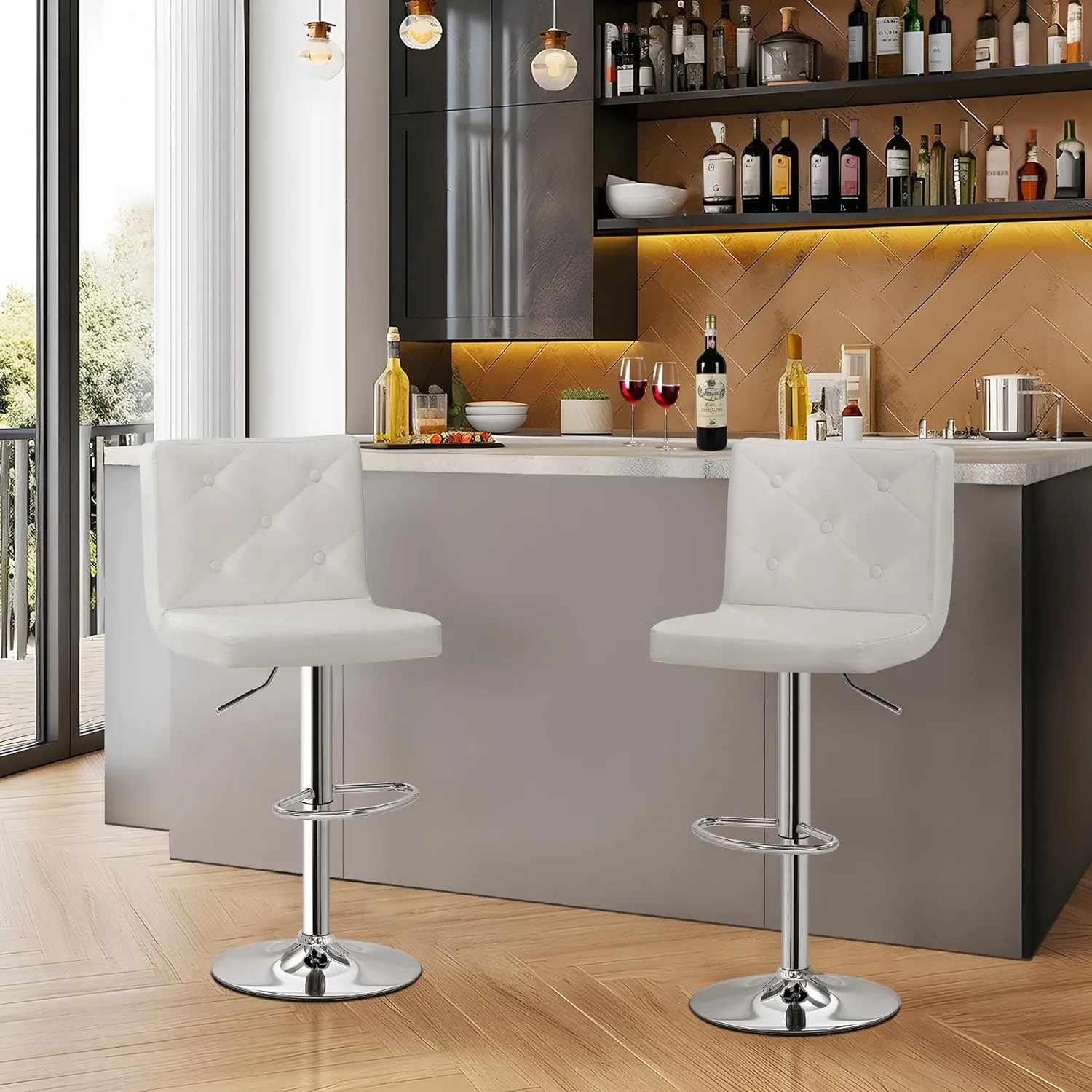 

Большие белые барные стулья, комплект из 2 предметов, поворотный регулируемый стул для паба, большой набор стульев с вращением на 360 градусов для кухонного острова, бара, современного дома