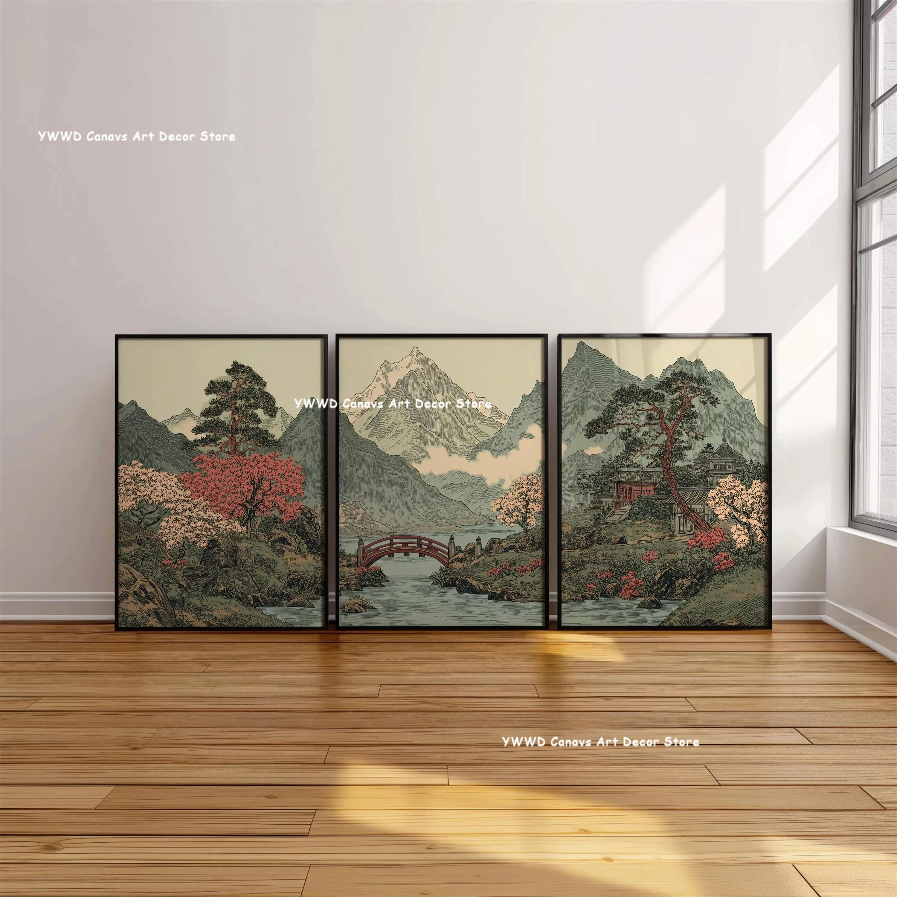 3pcs/set Japanese Mountain Landscape Zen Art Canvas Prints Forest Landscape Wall Art Posters Suitable for Modern Home Decor Gift