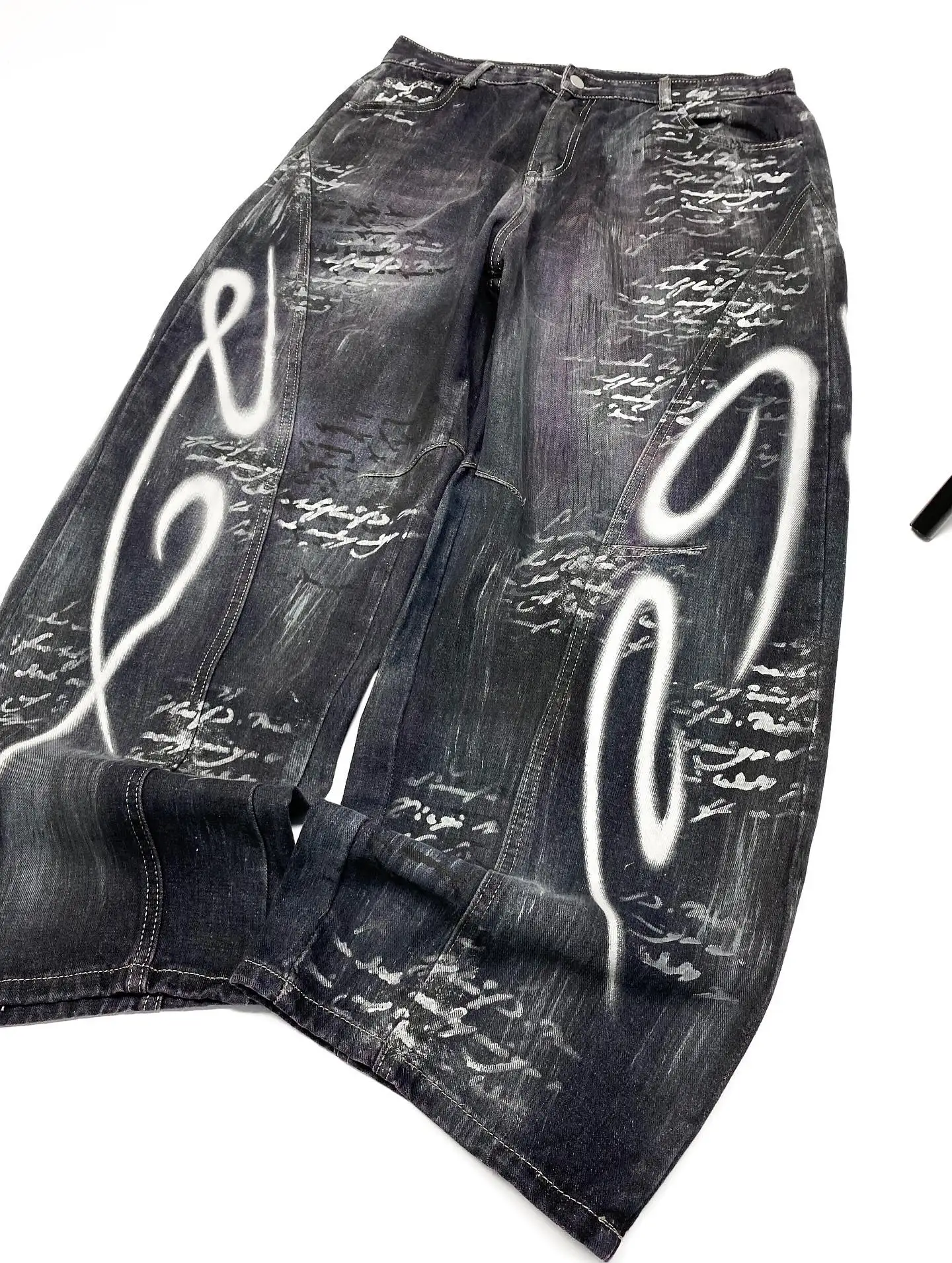 

y2k новейшие темные джинсы в стиле граффити, уличные модные мужские и женские брюки в стиле хип-хоп, одежда для тяжелой промышленности в псевдо-панк