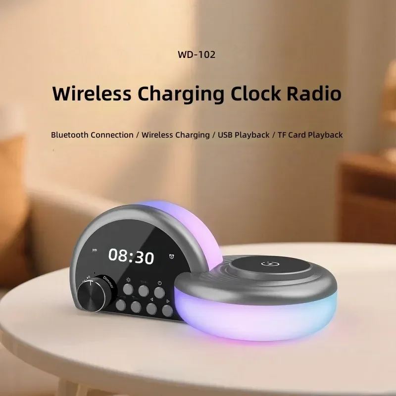 for Wireless Charging Bluetooth Speaker with Ambient Light Clock Alarm Audio Multi-function Device