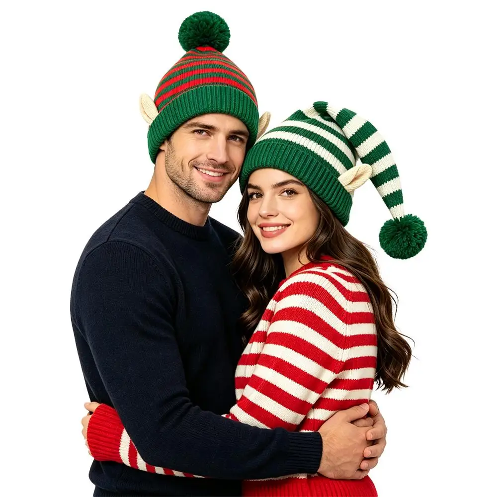 Bonnet de Lutin Rayé avec Oreilles et Pompon – photo 2