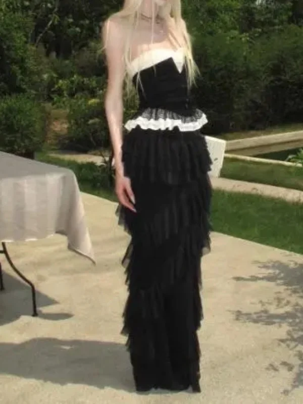 Bla Lace Bustier أعلى ارتفاع الخصر الزي تخفيف بسيط حصيرة صورة ظلية عالية النتيجة سستة Sle ort طول لون نقي