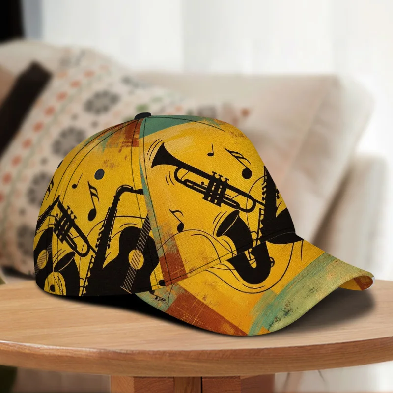Musical Instruments Abstract Art Print Classic Baseball Cap Casual Adjustable Duckbill Hat Lightweight Design Ideal for Daily