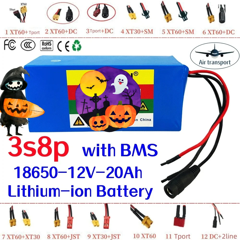 

3s8p 18650 battery pack 12v 20Ah 18650 lithium battery protection board 20000mAh for inverter miner's lamp+BMS