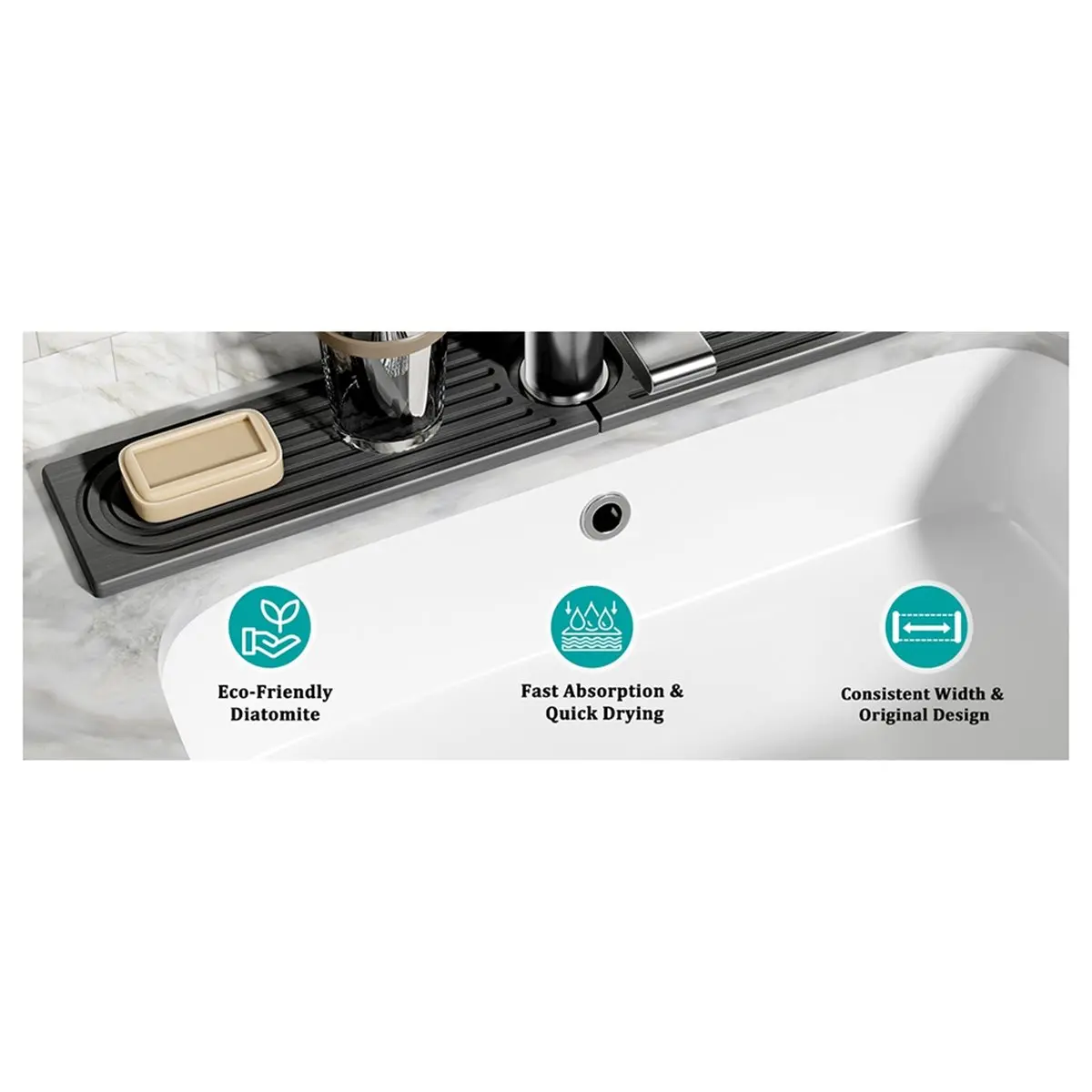 fitfit Stone Faucet Mat for Kitchen Sink, Quick Dry Sink Splash Guard, Water Absorbing Stone Tray, Prevents Moisture Buildup