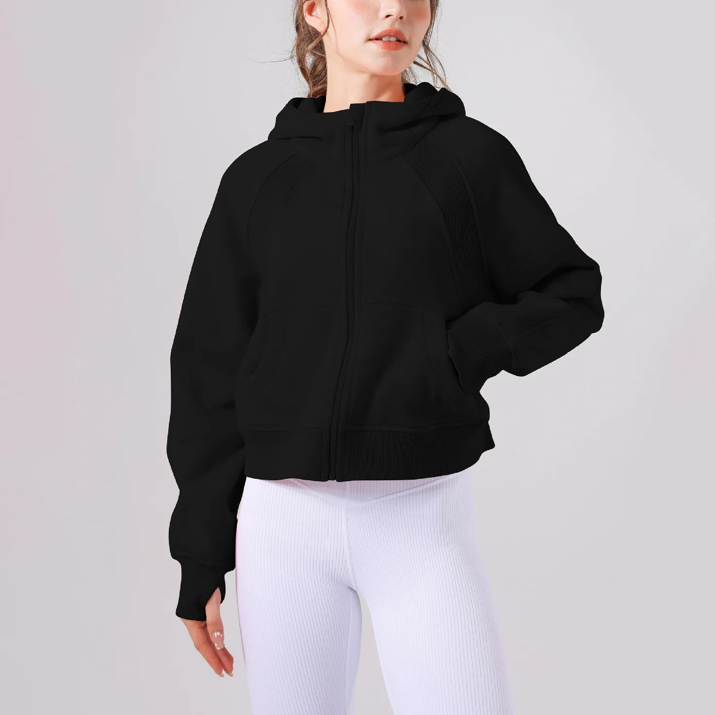 

Yoga Clothing Jacket Top Women's Hooded Fitness Sports Top Fleece-lined Warm Loose Jacket