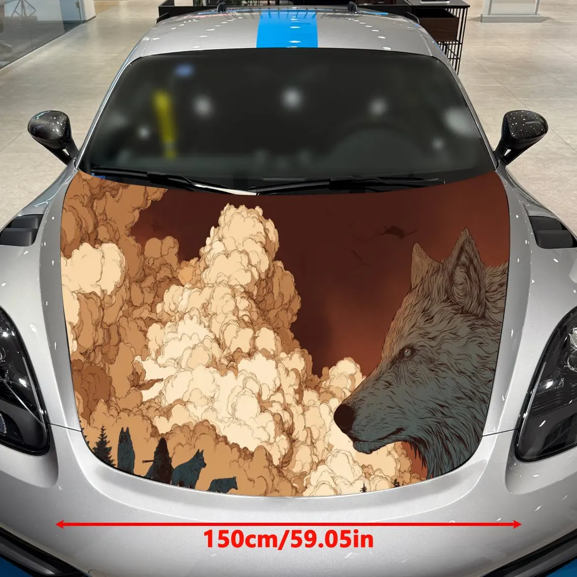 Artistic Brown Wolf and Wolf Pack - Clouds Auto Cover Sticker, Waterproof and Self-adhesive Auto Hood Decal, Auto Vinyl Wraps, C