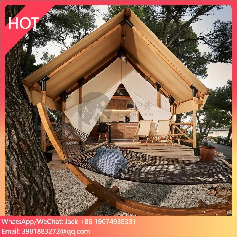 Fireproof Eco Resort Hotel Wooden Frame Tent for Camping Hiking Events