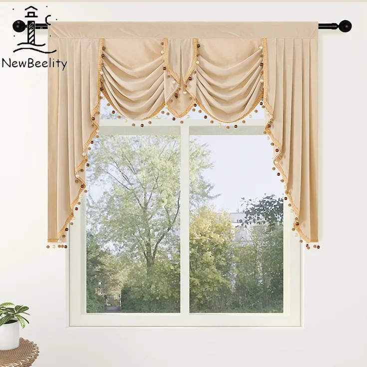 Solid Color Tassel Lace Velvet Valance Window Decor Double Water Wave European Curtain Heads Customized Free Processing