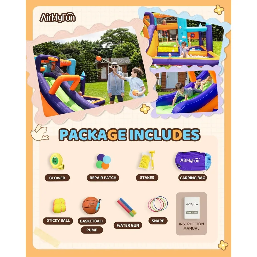 어린이용 긴 곡선 슬라이드가 있는 에어바운스 워터 슬라이드, 블로워 포함, 가족 뒷마당용 재미있는 출입구가 있는 바운시 캐슬