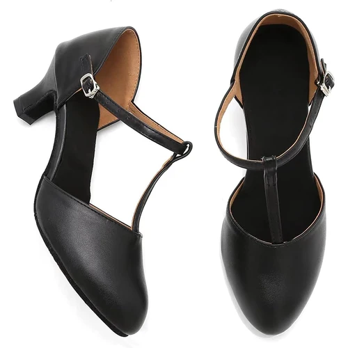 Imagen 2 del producto Zapatos de baile con carácter y correa en T para mujer Tacones de baile con suela de ante antideslizante