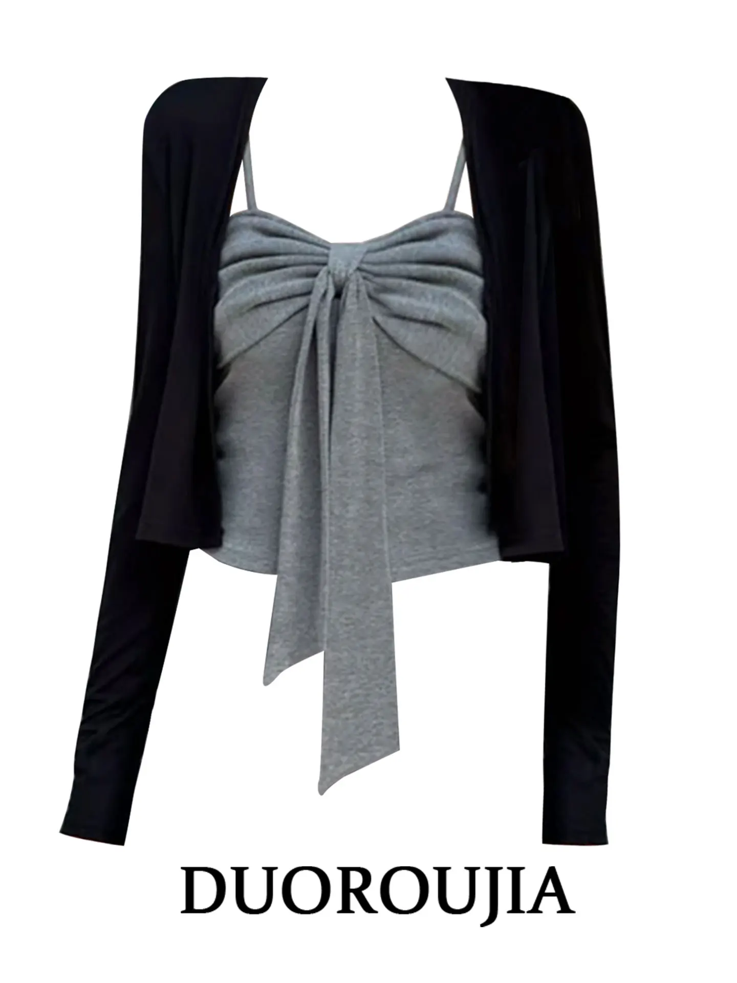 

Sexy Slim Fit Knot Tube Top Cardigan Set for plus Size Women Casual Style Knitted Breathable Autumn Wear