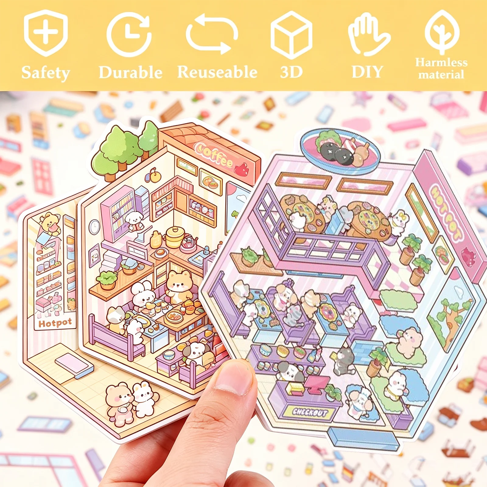 3D Scenes Stickers Book DIY Mini Room Visual Stacking Cartoonr Stickers Creative Kids Decorating Scrapbooking Accessories image 2