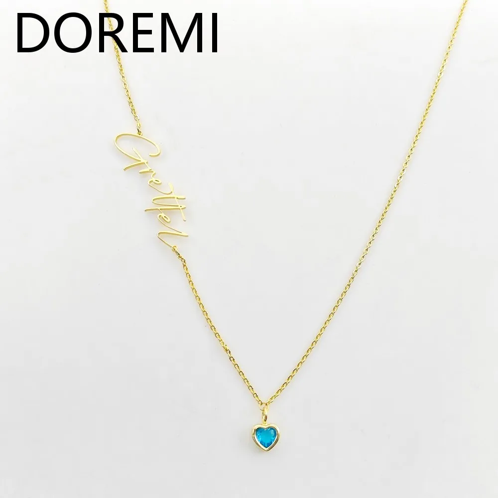 DOREMI Stainless Steel Personalized Name Necklace with Birthstone Necklace with Name and Heart Birthstone Birthday Gift for Her