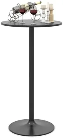 Round Bistro Table, Height Adjustable Bar Height Cocktail Table | High Top Pub Table Snack Table with Heavy-duty Metal
