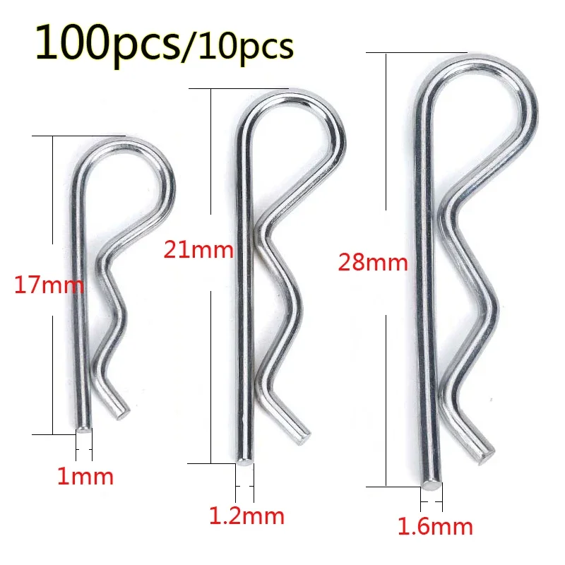 100/10pcs M1 M1.2 M1.6 1:8 1:10 Clips Pins Steel R Type Spring Cotter Pin Wave Shape Split Clip Clamp Hair Tractor Pin for Car