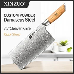 XINZUO 7.5'' inch Cleaver Knife 73 Layers Damascus Stainless Steel Pro Slicing Cooking Tools Olive Wood Handle with Gift Box