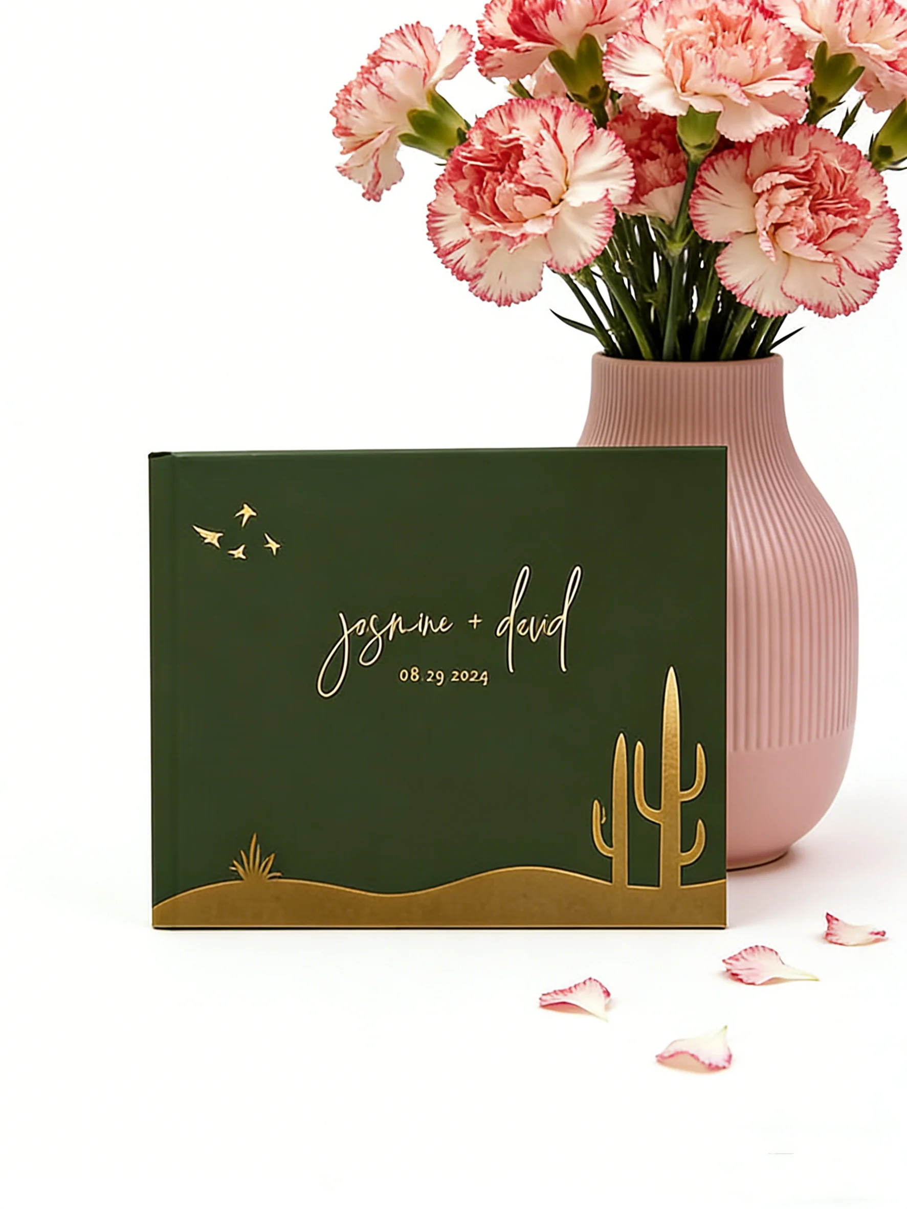 

Персонализированная свадебная книга для гостей в стиле бохо с кактусами, нейтральные тона, пейзажный дизайн, твердый переплет, золотое, серебряное и розовое золотое тиснение фольгой