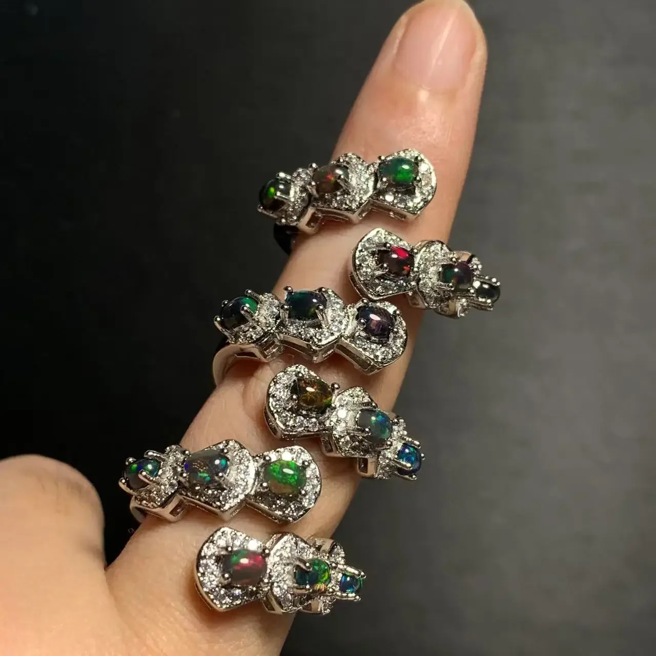 

Natural Black Opal Ring Adjustable Female Stone Ring Jewelry for Women Gift Wholesale High Quality Vintage Fine