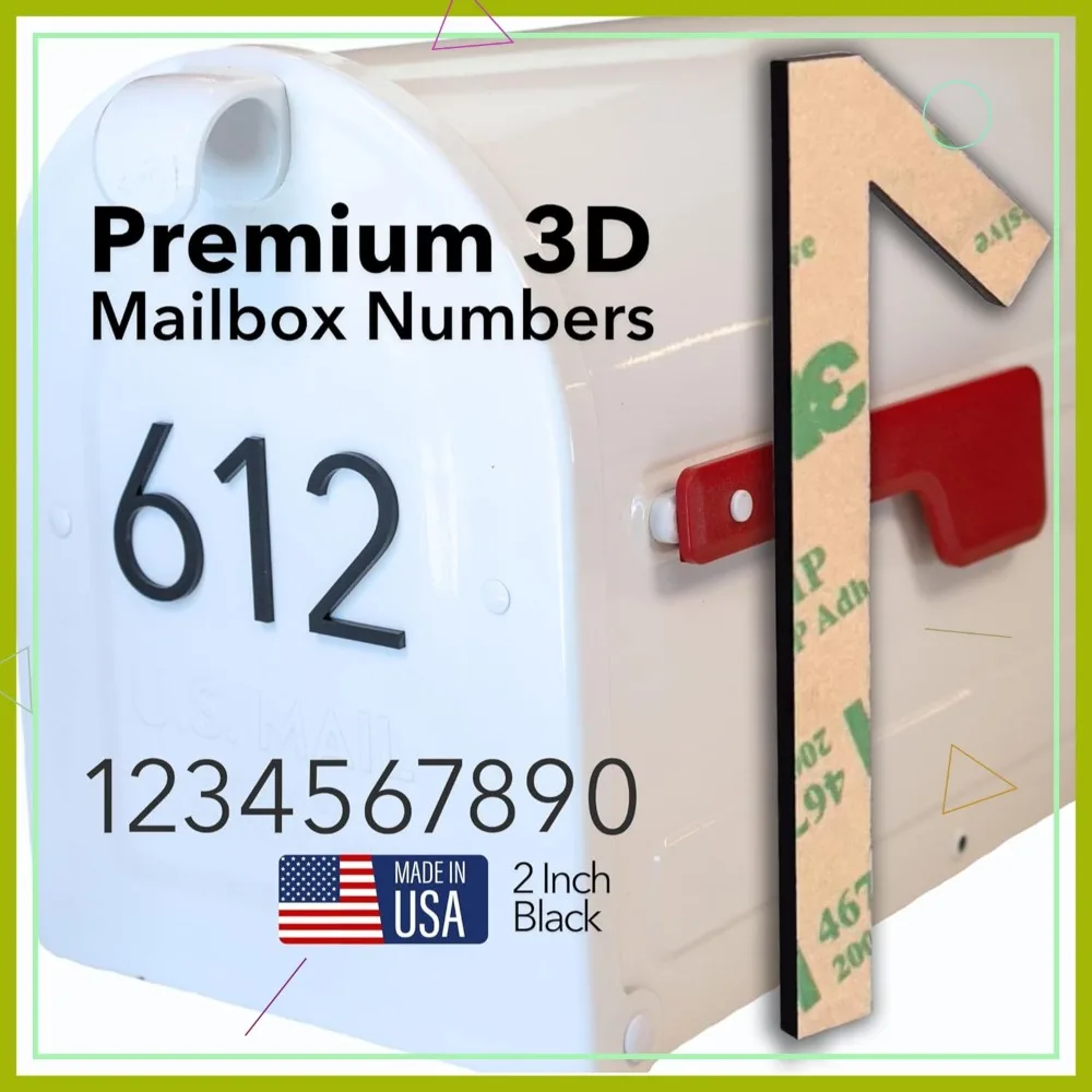 Números de caixa de correio autoadesivos pretos de 2 polegadas – à prova de intempéries, de longa duração, fácil instalação para superfícies lisas de metal ou plástico