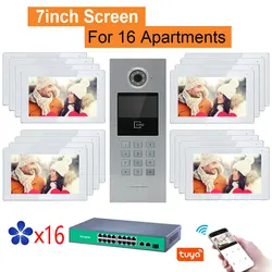 WIFI 7inch LCD IP Video intercom Door Phone System For Multi-Family Houses With Poe Switch Password /RFIC Card Support Tuya APP