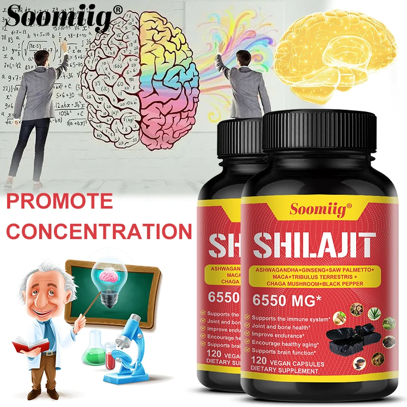 

Pure Shilajit Himalaya Capsules - 6550 Mg - Combination Ashwagandha, Ginseng, Saw Palmetto, Maca for Brain Immune Endurance