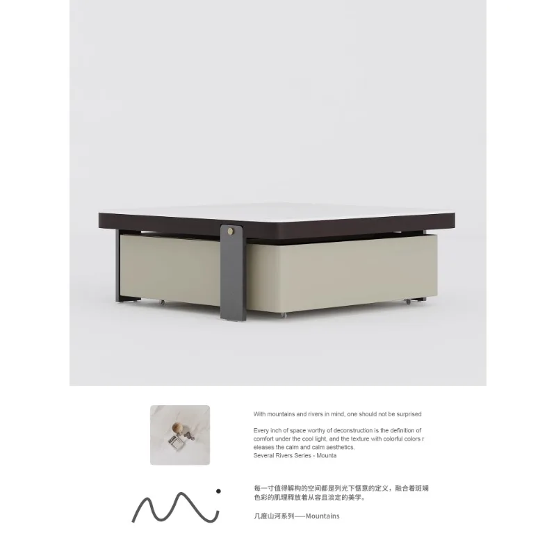 Retractable Coffee Table Small Apartment High-End Elegant Square Microcrystalline Coffee Table Large Size
