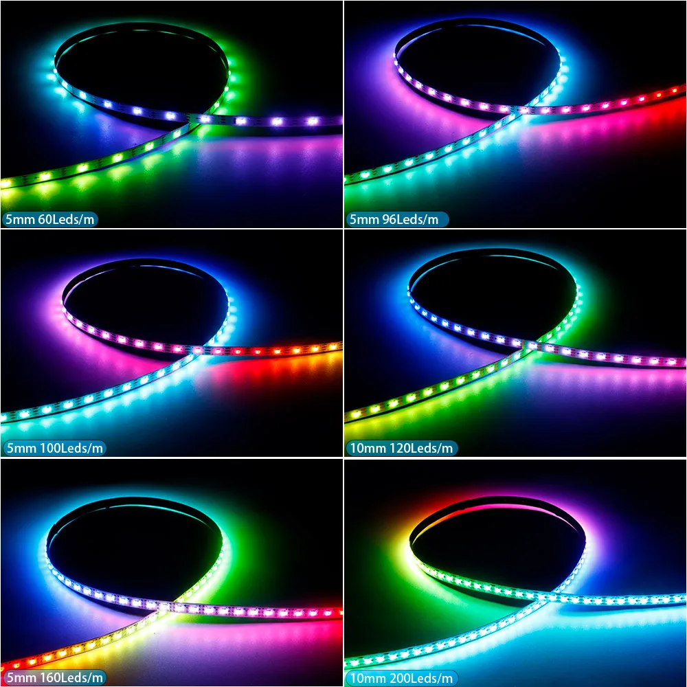 5mm WS2812B 2020SMD RGBIC LED Strip Light Ultra-Narrow WS2812  Individually Addressable ICTape 60/100/120/160/200Leds/m DC5V