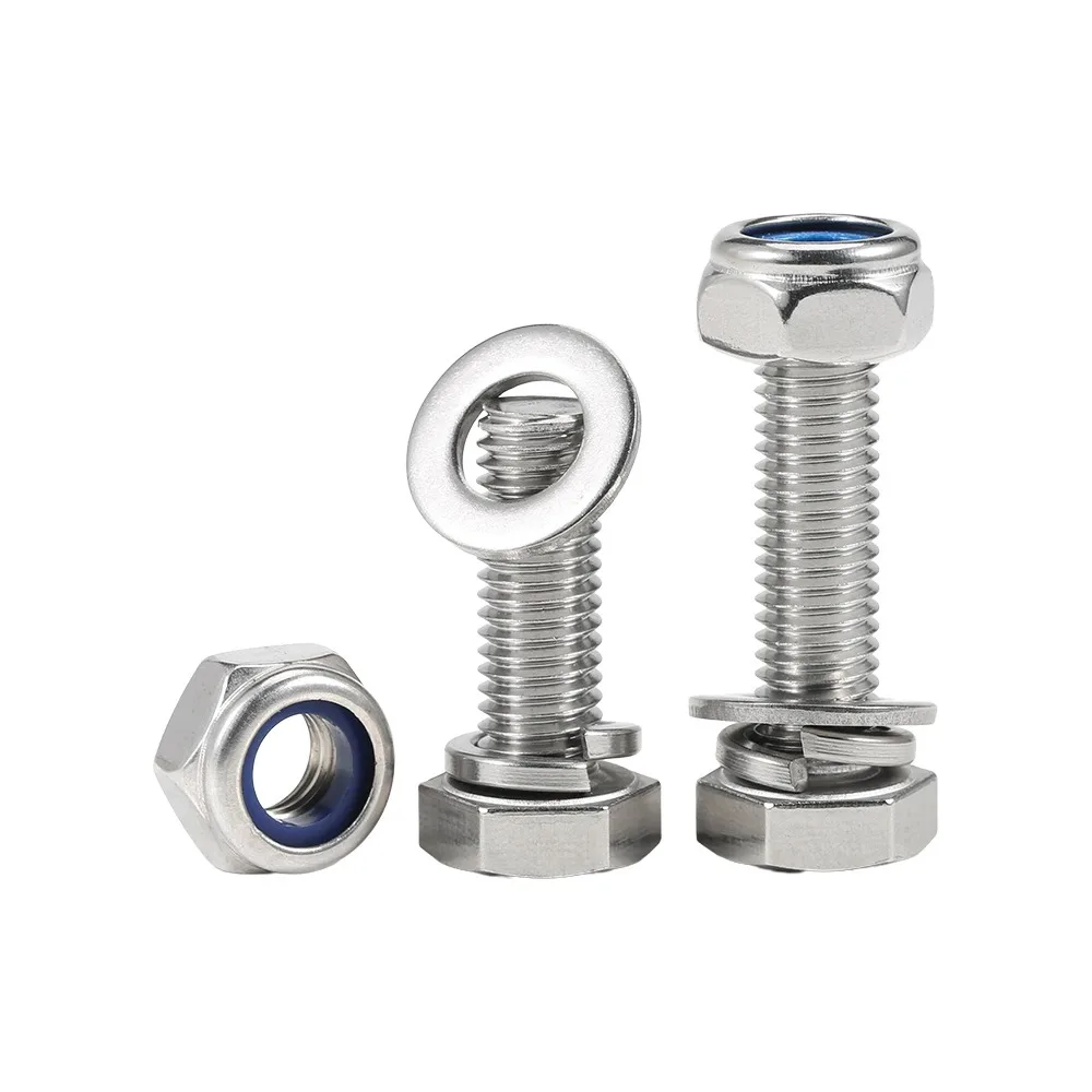 

304 stainless steel hexagon screw nut set anti loosening bolt screw