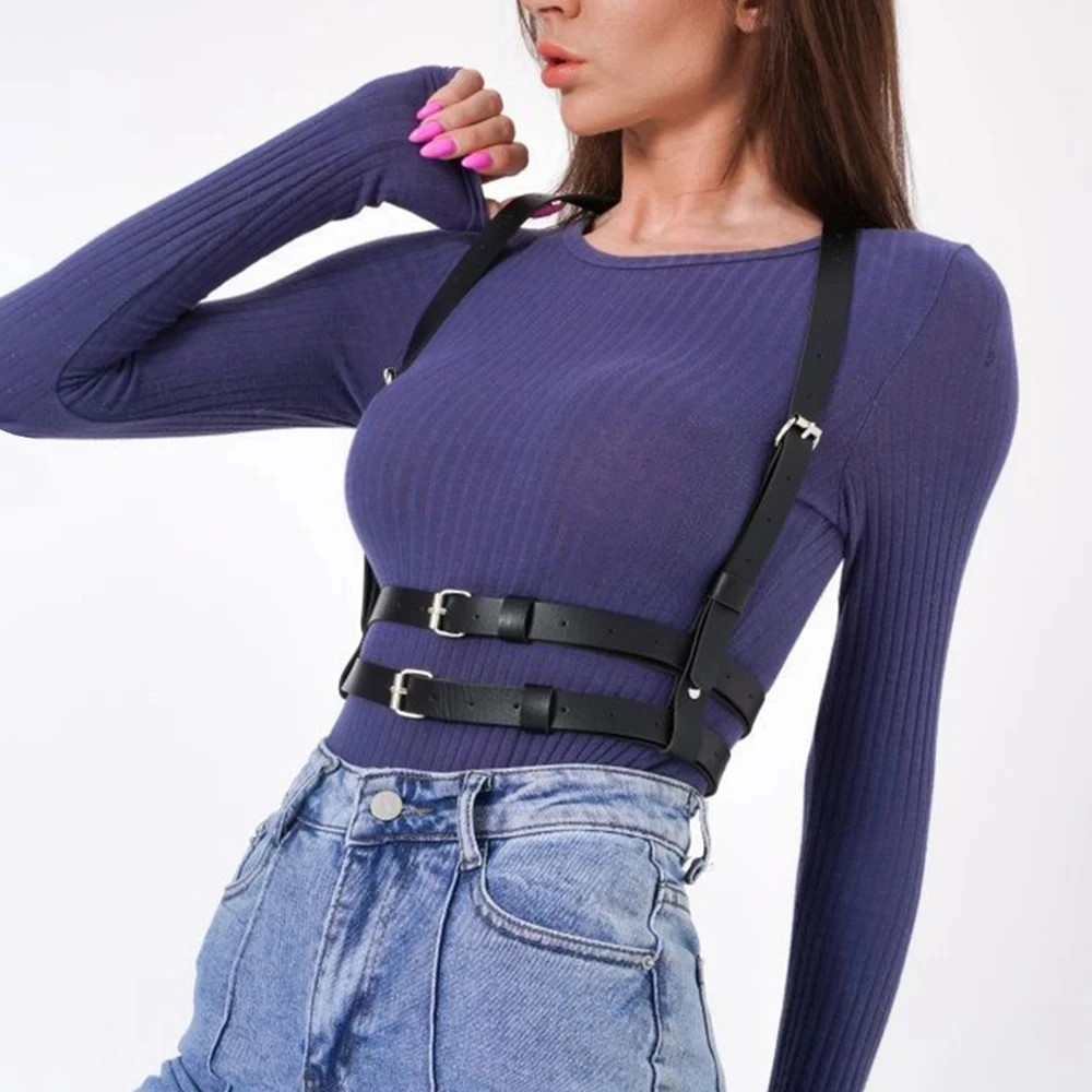 Arnés gótico de cuero Pu para mujer, lencería de moda, cinturón, corsé, tirantes para el cuerpo, ropa fetiche