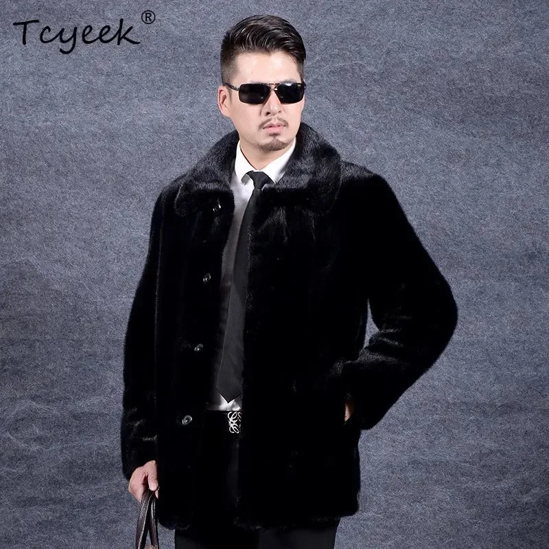 

Tcyeek Real Mink Fur Coat Men Winter Clothes Real Fur Jacket Patchwork Mink Mens Coats Mid-long New in Coats 2025 Куртка Мужская