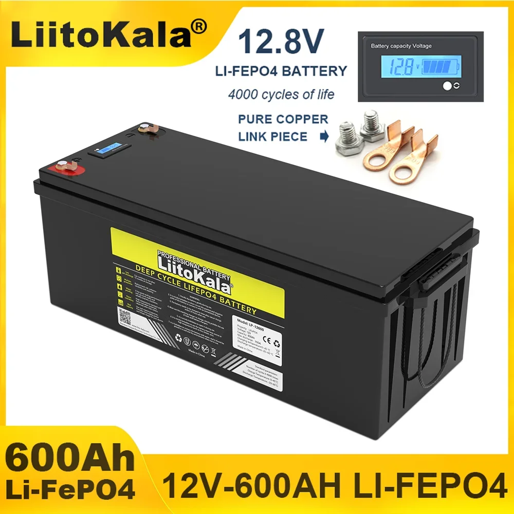 LiitoKala 12V 600Ah LiFePO4 Battery pack 12.8v 4 strings Lithium Iron Phosphate Inverter Solar Energy Camping Batteries Tax Free