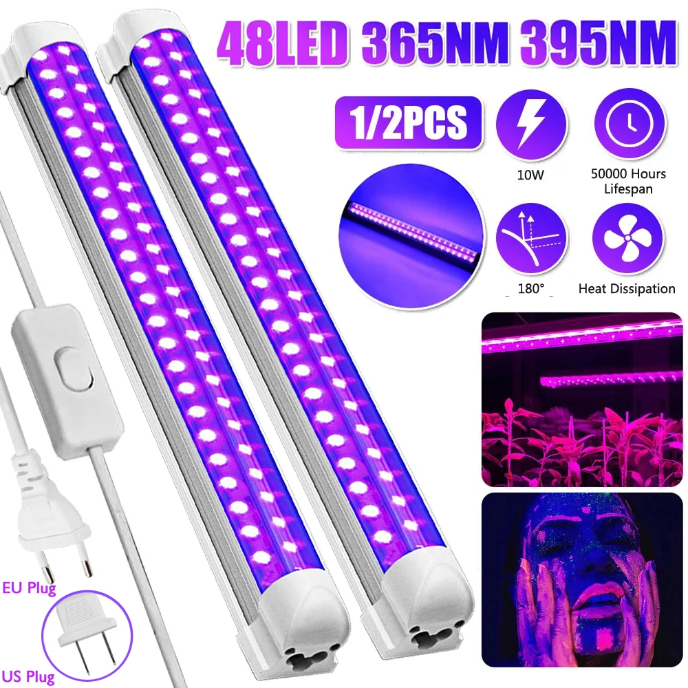 

C2 10W UV Black Light 48LED Ultraviolet Tube 365nm 395nm Strip Lamp Halloween Club Party Disco DJ Bar Glow in the Dark Backlight