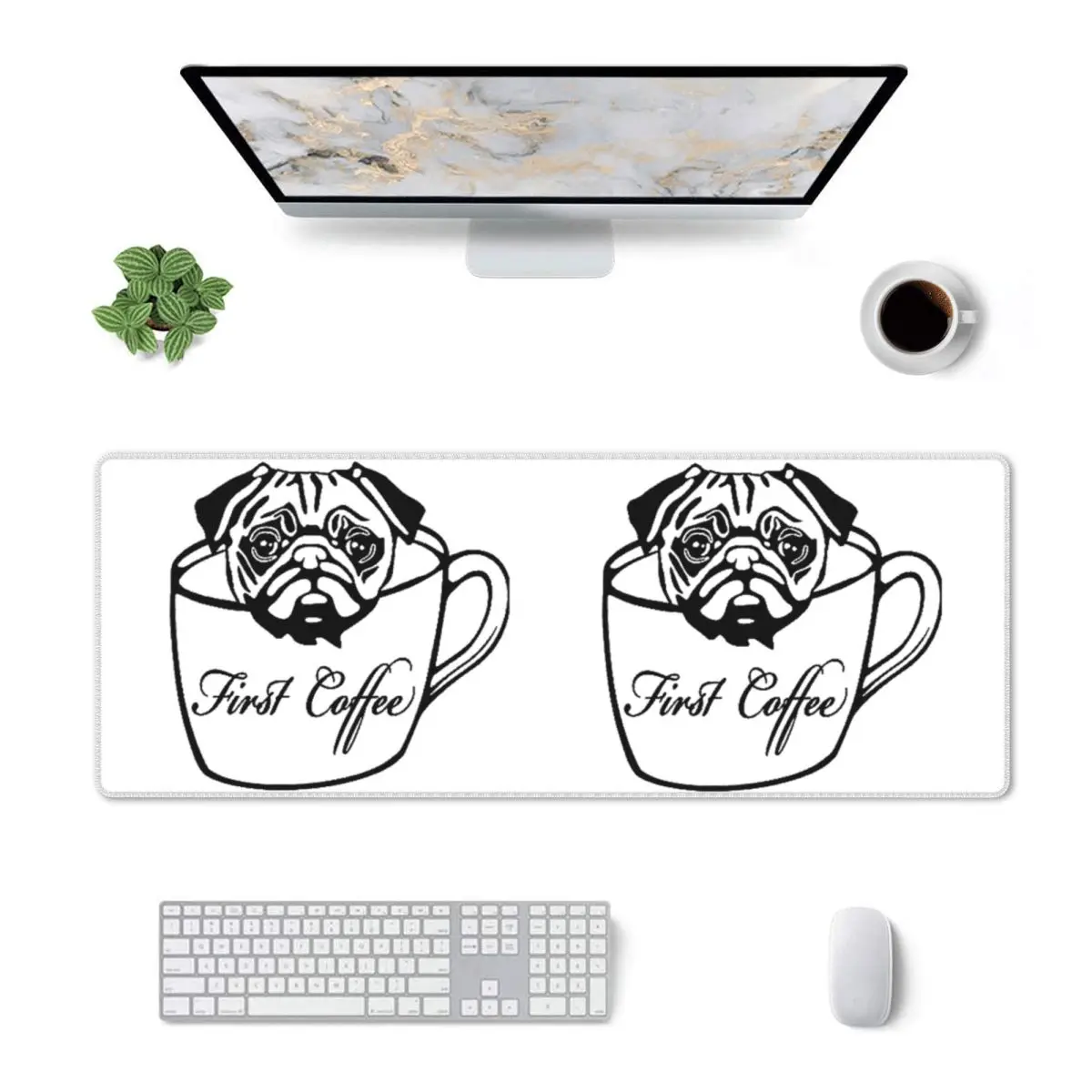 Large Mouse Pad Pug First Coffee Gamer PC Laptop Mats Keyboard Carpet Computer Gaming Office Accessories Desk Mat
