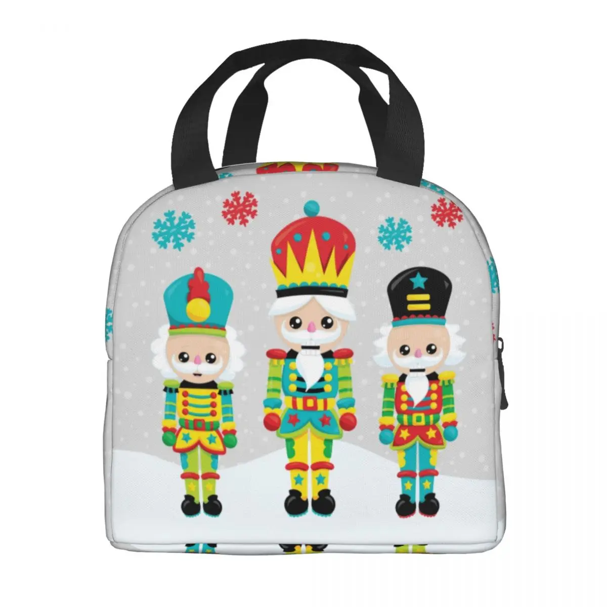 Three Christmas Nutcrackers Lunch Boxes Women Xmas Toy Soldiers Cooler Thermal Food Insulated Lunch Bag Office Work