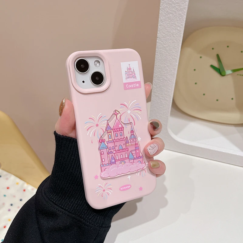 Pink Castle Matte TPU Silicone Phone Case For iPhone 16 15 13 14 Pro Max Soft Back Cover Shell