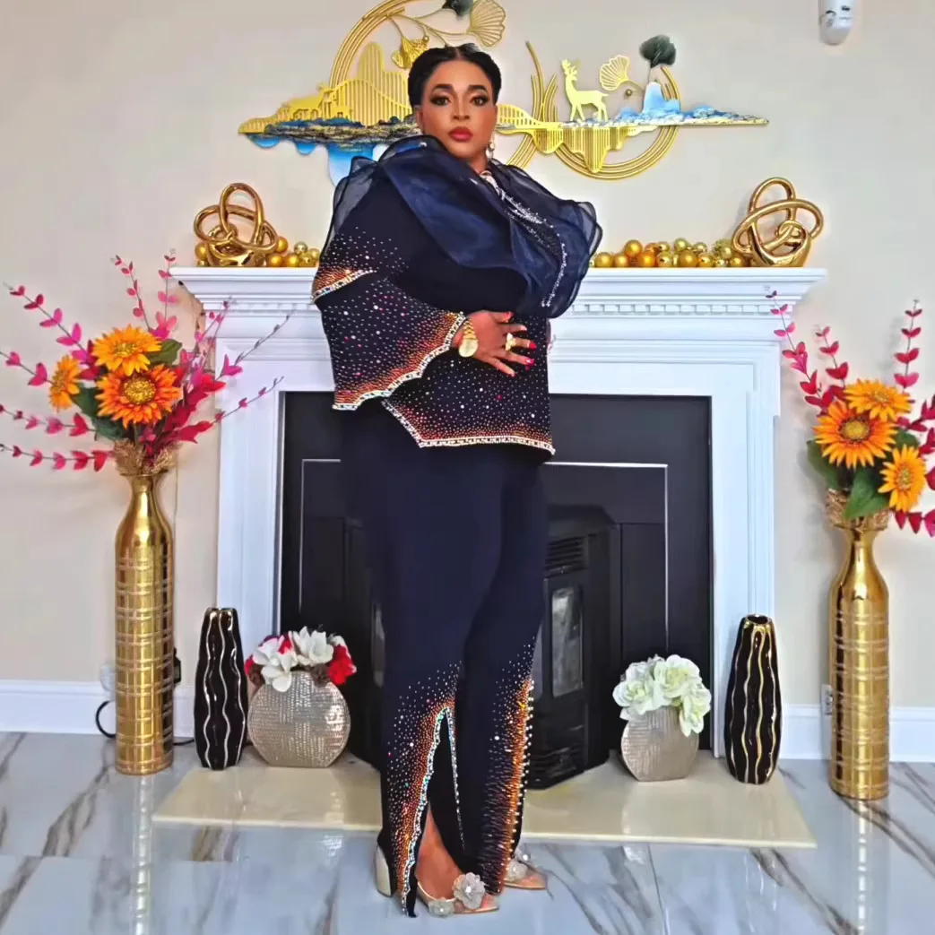 

2Pcs African Clothes for Women Tops and Trousers Sets Dashiki Ankara Turkey Outfit Plus Size Wedding Party Traditional Clothing