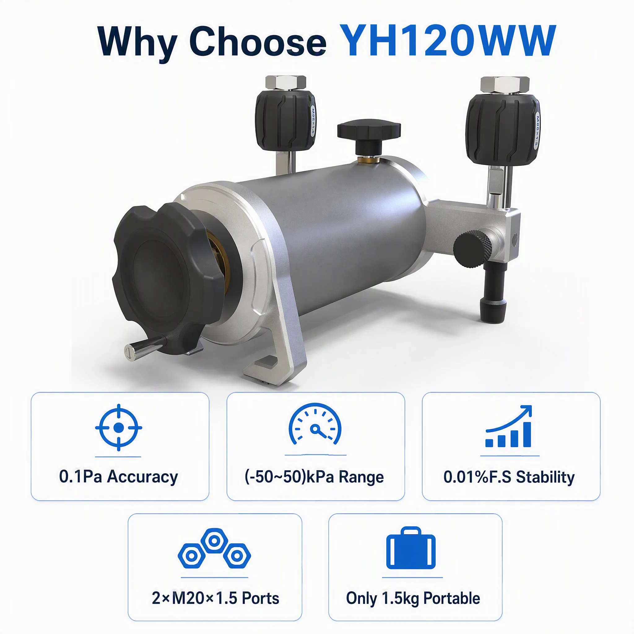 YH120WW Pneumatic Micro Low Pressure Portable Air Pressure Calibration Pump -50~50kPa High Precision 0.1Pa On-site Industrial