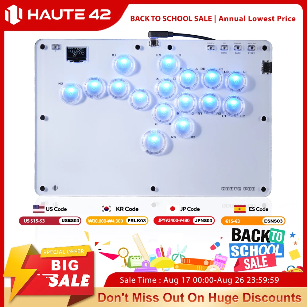 Haute42 Joystick Arcade Hitbox Controller Button Rim leverloser Arcade-Stick-Controller für PC/PS4/PS5/Steam Fightstick Arcade