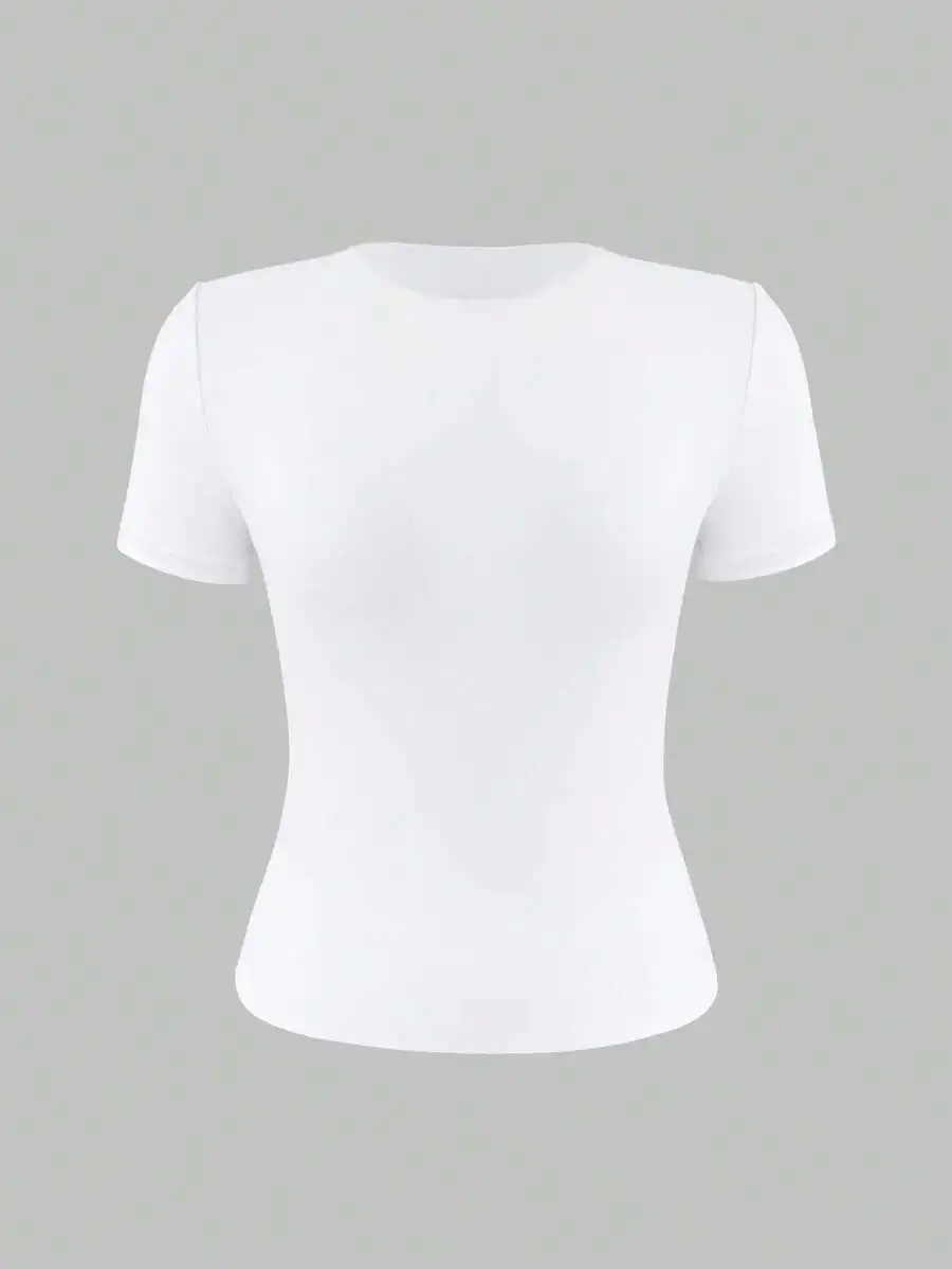Camiseta Blanca de Manga Corta para Mujer, Corte Ajustado, para Verano, Uso Casual o Deportivo